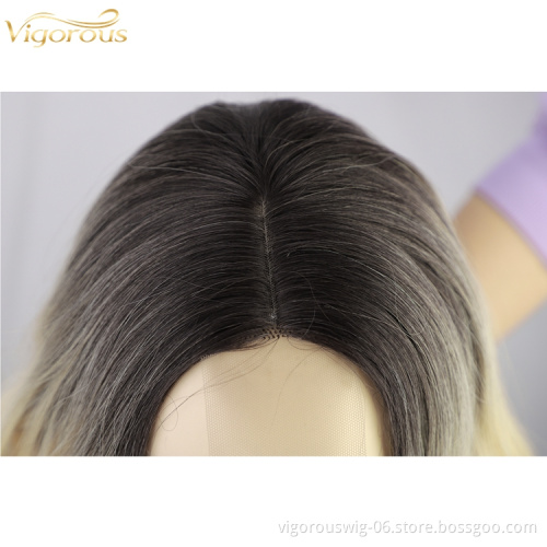 Vigorous Long Wave Hair Lace Wigs Front for Black Women Ombre Color Black To Blonde Synthetic Curly Hair Wig Middle Parting